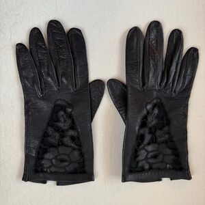 Black Leather Gloves With Crochet Lace Detail - NWOT